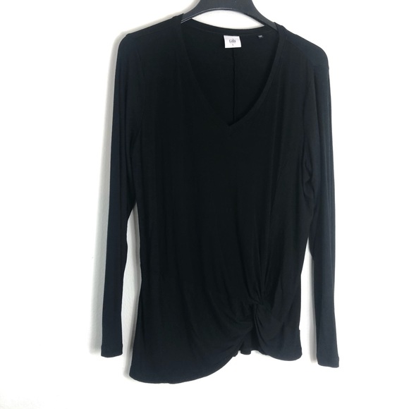 CAbi 3623 Women's Large Reveal Tee Shirt Top Solid Black Knotted Rayon Stretch - Picture 1 of 5